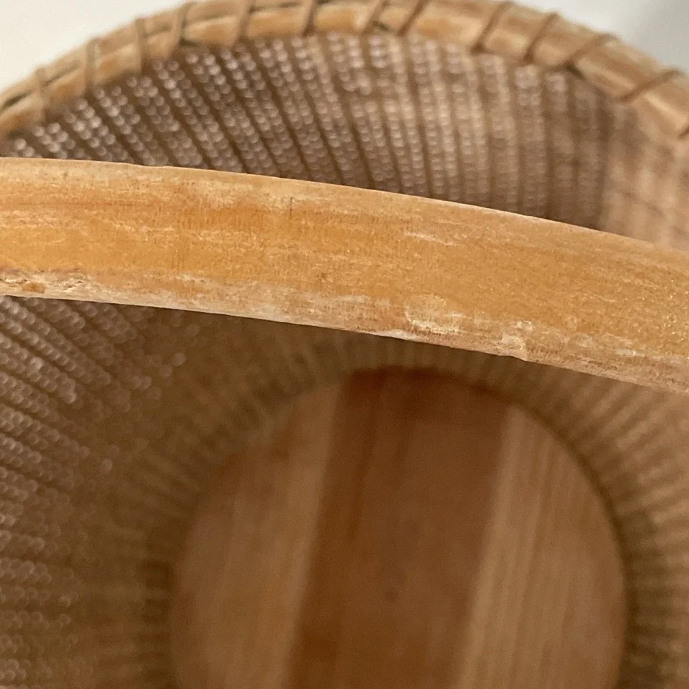 Nantucket Lighthouse Style Basket Woven Wooden Swing Handled Round 10.5